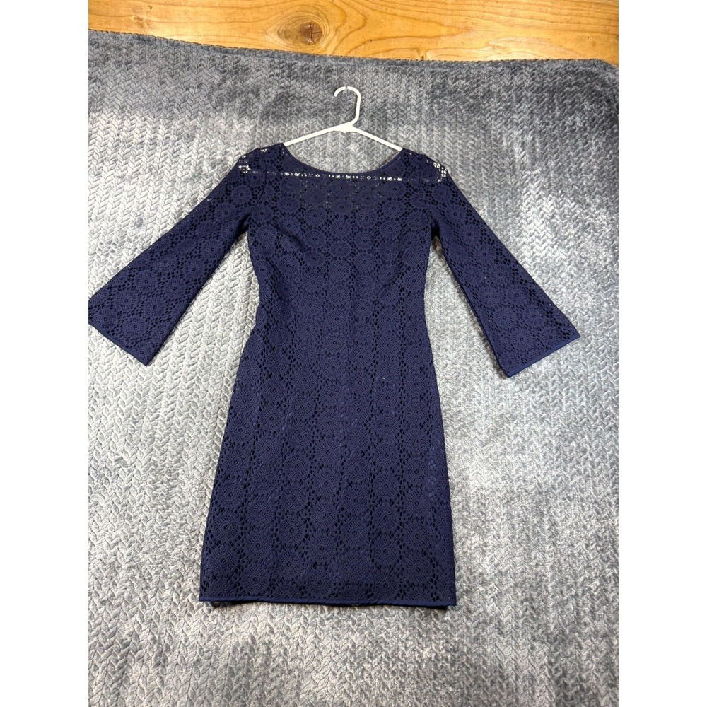 Lilly Pulitzer Shift Dress Womens 2XS Navy Blue Lace Long Sleeve Casual Preppy
